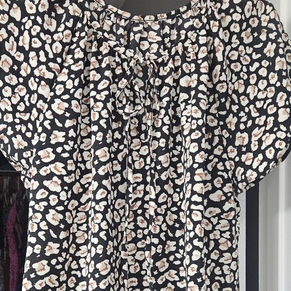 Black beige Boho Office Professional blouse flutter sleeves Liberty Print M - Picture 3 of 10